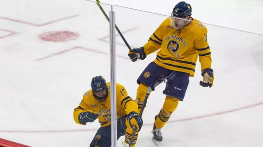 Joey Cipollone Celebrates ECAC Semifinal Goal in Lake Placid