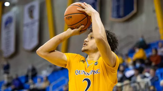 Matt Balanc shoots vs. Holy Cross in November of 2021 in Hamden.