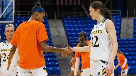 Ella O'Donnell and Mary Baskerville shake hands prior to game