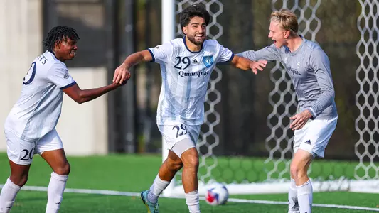 Ramesh Delsouz celebrates a goal versus Niagara