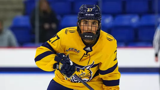 Maya Labad looks for the puck against Wisconsin