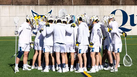 Men's Lacrosse Huddle in Hamden on Saturday, Feb. 11, 2023