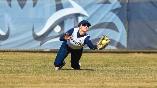 Mary Fogg dives to make a catch in center field against Holy Cross