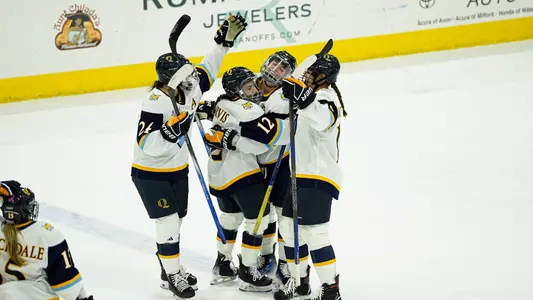 women's ice hockey celebrates a goal