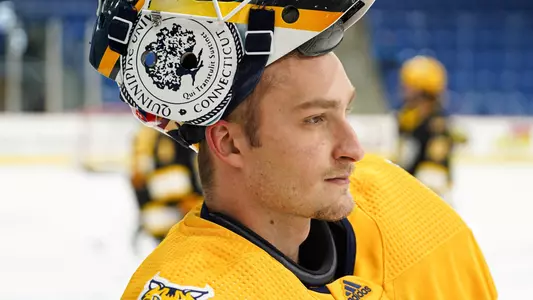 Matej Marinov Poses Pregame (1/6/25 in Hamden, Conn.)