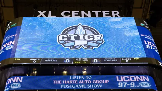 CT Ice Logo on XL Center Scoreboard (Jan. 27, 2024 in Hartford, Conn.)