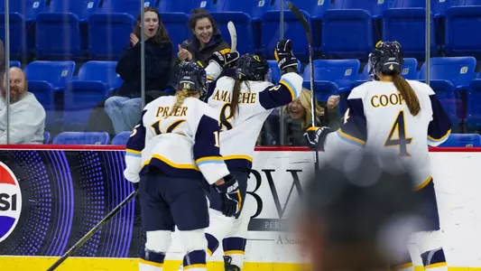 Kahlen Lamarche celebrating with the fans after a goal (Jan. 24, 2025)