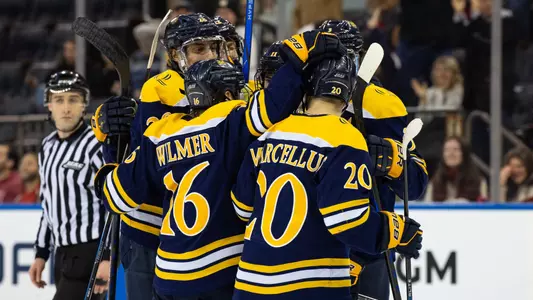 Quinnipiac Celebrates a Goal vs. Cornell (11/30/2024 in New York, N.Y.)