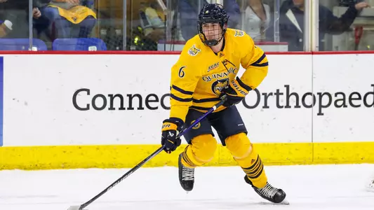 Charlie Leddy Carries the Puck Against Penn State (Oct. 12, 2024 in Hamden, Conn.)