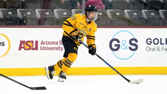 Mason Marcellus Skates with the Puck Against Notre Dame (Oct. 11, 2025 in Tempe, Ariz.)