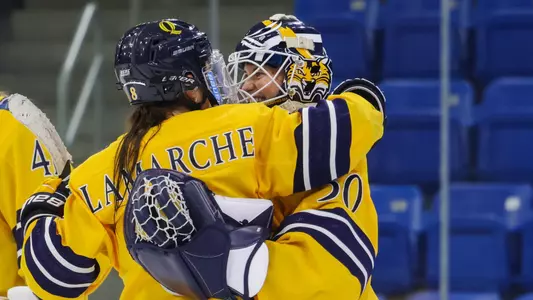 Lamarche and Frank celebrate after Bobcat Win (10.17.25 in Hamden, C.T.)