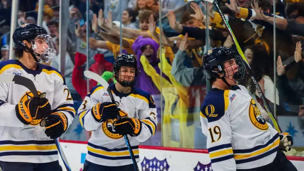 Ethan Wyttenbach Celebrates His Goal Against Maine (Oct. 18, 2025 in Hamden, Conn.)