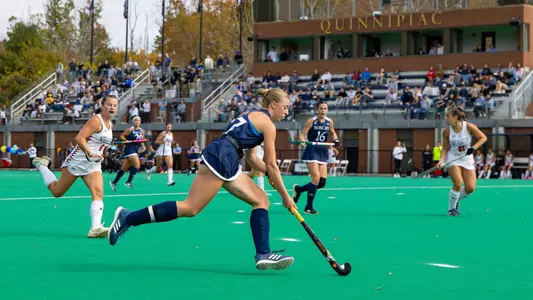 Cameron Brower Handles the Ball against Northeastern (Oct. 19, 2025 in Hamden, Conn.)