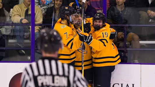 The Bobcats Celebrate a Goal at Holy Cross (Oct. 21, 2025 in Worcester, Mass.)