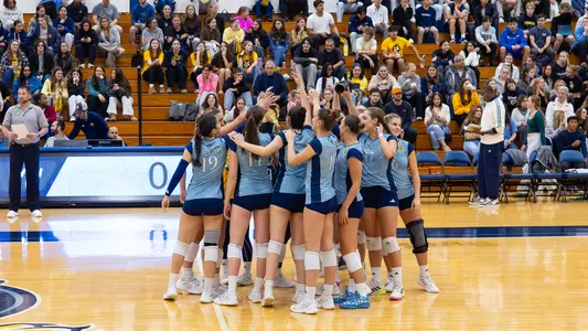 Women's Volleyball PreGame Huddle Against Fairfield (Oct. 24, 2025 in Hamden, Conn.)