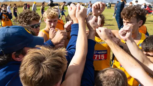 Men's Cross Country Huddles Together Before MAACs (11/1/2025 in Montgomery, N.Y.)