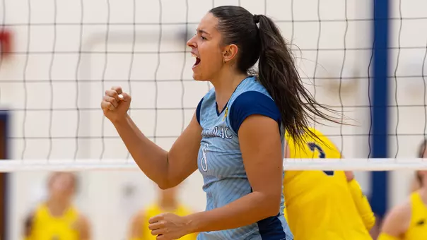 Milena Silve Celebrates Point Against Merrimack (Oct. 28, 2025 in Hamden, Conn.)