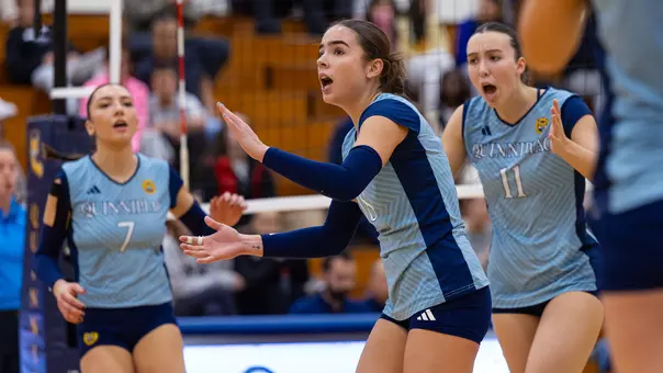 Damla Gunes Celebrates Point Against Merrimack (Oct. 28, 2025 in Hamden, Conn.)