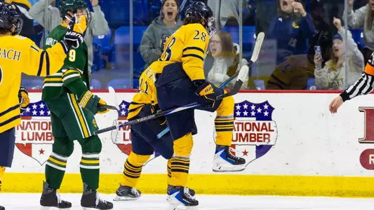 Chris Pelosi Celebrates a Goal Against Clarkson (Nov. 21, 2025 in Hamden, Conn.)