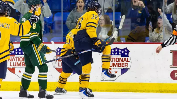 Chris Pelosi Celebrates a Goal Against Clarkson (Nov. 21, 2025 in Hamden, Conn.)