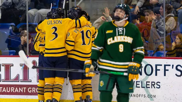 Quinnipiac Celebrates a Goal Against Clarkson (Nov. 21, 2025 in Hamden, Conn.)