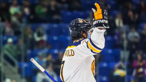 Elliott Groenewold Celebrates His Game-Winner Against Stonehill (Nov. 29, 2025 in Hamden, Conn.)