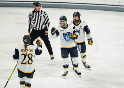 Kahlen Lamarche celebrate game-winning goal vs Sacred Heart (11.29.25 in Storrs, CT)