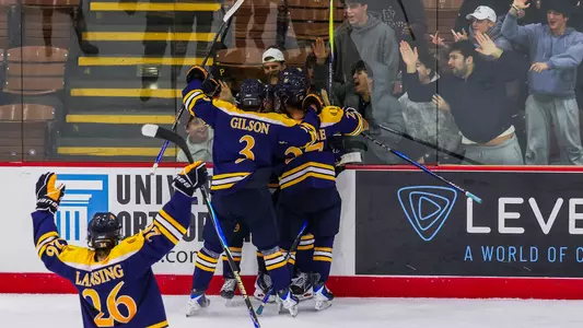 Quinnipiac Celebrates the Game-Winning Goal Against Brown