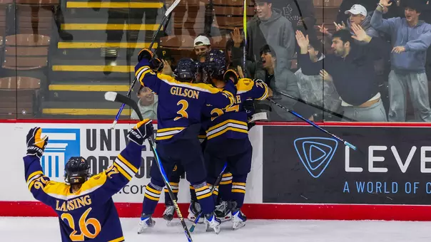 Quinnipiac Celebrates the Game-Winning Goal Against Brown