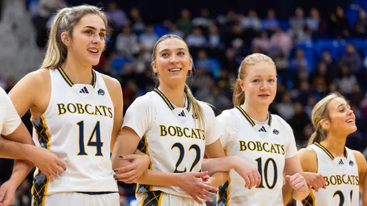 Emma Lizotte, Reagan Sipla, Maria Kealy, and Ava Sollenne Stand At Free Throw Line (Vs. Manhattan, Dec. 19)