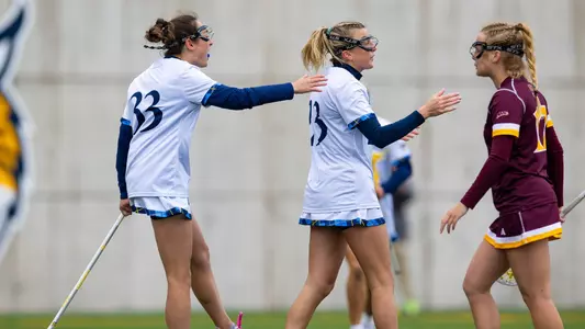 Abby Wise and Cate Bendowski Celebrate a Goal (April 13, 2024 vs. Iona)