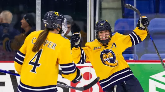 Maddy Samoskevich celebrates a goal in a game against Union (Feb. 15, 2025)