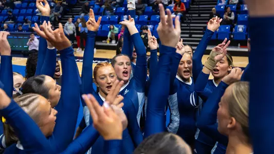 Acro Celebrates in Team Huddle (Feb. 2, 2025 in Hamden, Conn.)