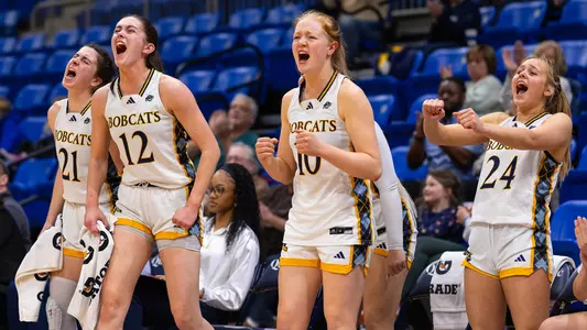 Women's Basketball Celebrates a win over Sacred Heart (Feb. 13, 2025)