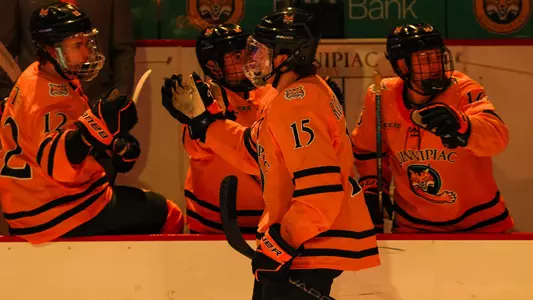 Jack Ricketts Goes Through the Line After Scoring (Feb. 22, 2025 in Hamden, Conn.)