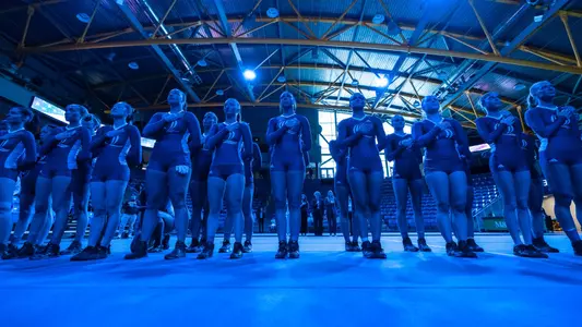 Quinnipiac lines up during the national anthem (Feb. 2, 2025 in Hamden, Conn.)
