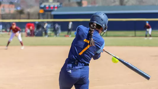 Sofia Vega hits a ball in a game against Iona in Hamden (March 23, 2025)