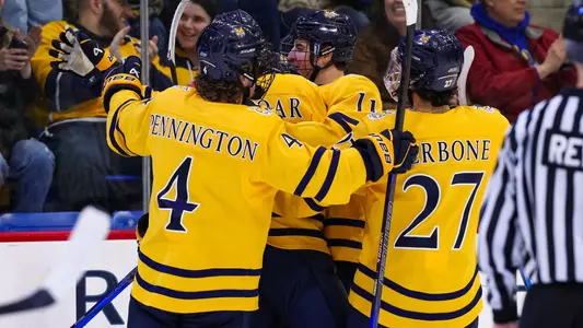 Men's Hockey Celebrates a Goal Against Brown (Feb. 22, 2025 in Hamden, Conn.)
