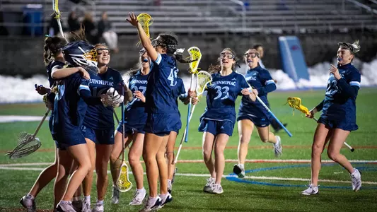 Women's Lacrosse Celebrates a win at UMass Lowell (March 5, 2025 in Lowell, Mass.)