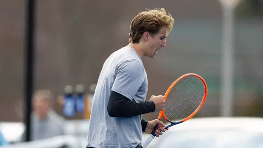 Carlos Braun Simo celebrates a point in match against Merrimack in Hamden (March 28, 2025)