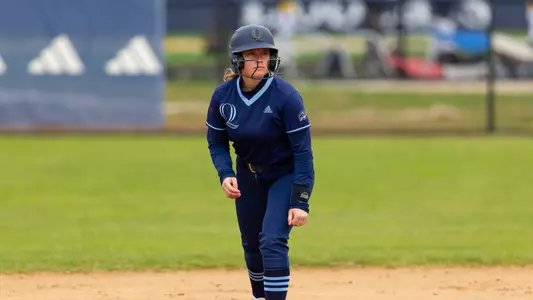 Riley Potter gets ready to run at second base in a game against Mount (April 13, 2025)