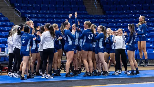 Quinnipiac Celebrates After a Score Announcement Against Oregon (March 23, 2025 in Hamden, Conn.)