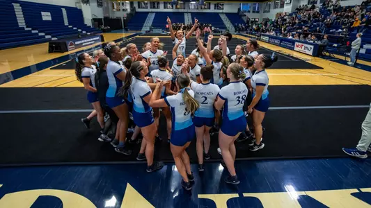 Acrobatics & Tumbling Celebrates its Quarterfinal Win over Iona (April 24, 2025 in Sioux Falls, S.D.)