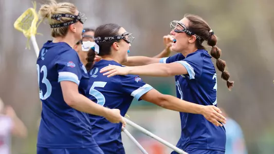 Cate Bendowski and Emily Keegan Celebrate a Goal Against Sacred Heart (April 25, 2025 in Loudonville, N.Y.)
