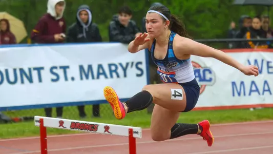 Sydney Lavelle Jumps a Hurdle at Rider (May 3, 2025 in Lawrenceville, N.J.)