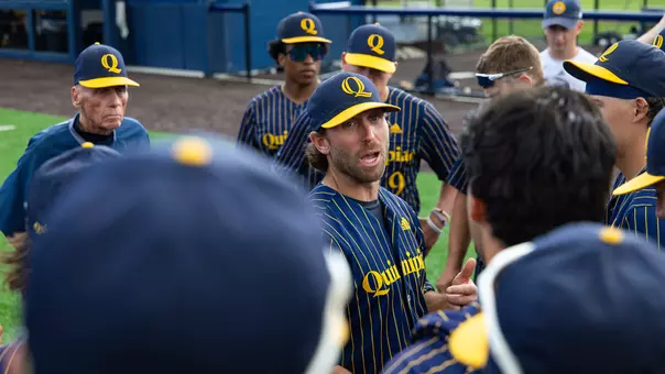 John Delaney Talks To Team After Win over Siena (May 8, 2025 in Hamden, Conn.)