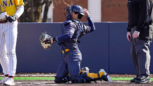 Christian Smith Catching against Iona (March 8, 2025 in Hamden, Conn).