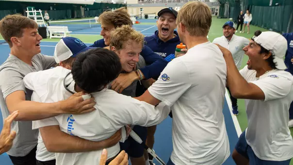 Men's Tennis Celebrates MAAC Championship clinching point against Rider (April 27, 2025)