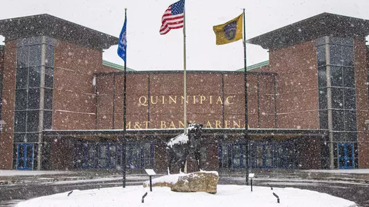 Snowy Outside of M&T Bank Arena in Hamden, Conn.