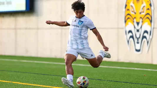 Juan Hernandez takes a shot in a game against Merrimack in Hamden, Conn. (10/30/24)